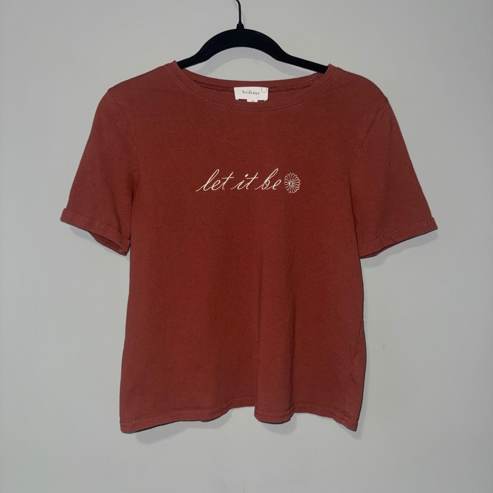 Bohme Womens Rust Let It Be Daisy Graphic Cuffed Short Sleeve T-Shirt Small